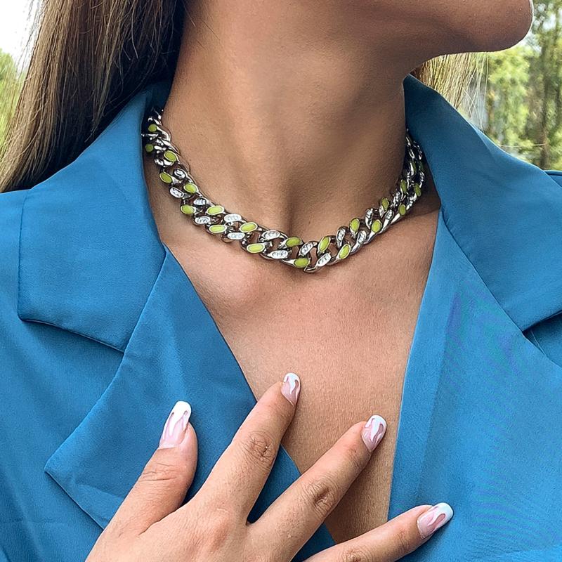 

Chains IngeSight.Z Miami Curb Cuban Rhinestones Crystal Necklaces Adjustable Chunky Collier For Women Neck JewelryChains