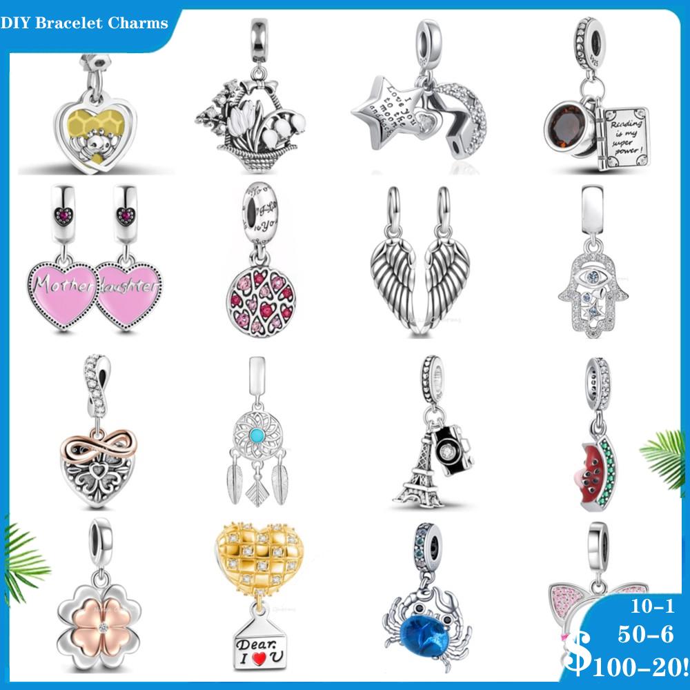 

925 Silver Fit Pandora Charm 925 Bracelet Charms flower basket Dreamcatcher Dangle charms set Pendant DIY Fine Beads Jewelry