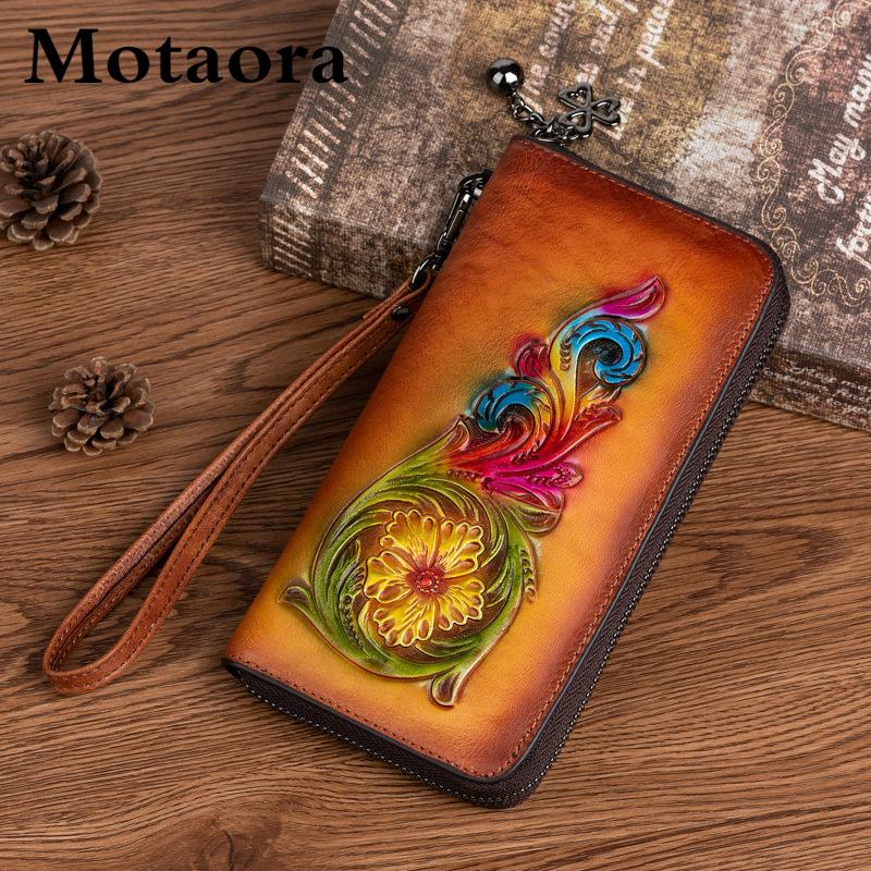 

Wallets Head Layer Cowhide Women Wallet Hand Painted Embossed Purse For Genuine Leather Luxury Clutch Retro ID Card HolderWallets, Black