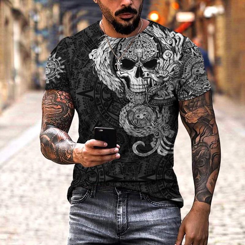 

Men's T-Shirts Mexico Aztec Quetzalcoatl Skull Tattoo 3D Summer Tshirt Men/Women Ropa Casual Streetwear O-neck Tee Shirt Homme Oversized Top, 02