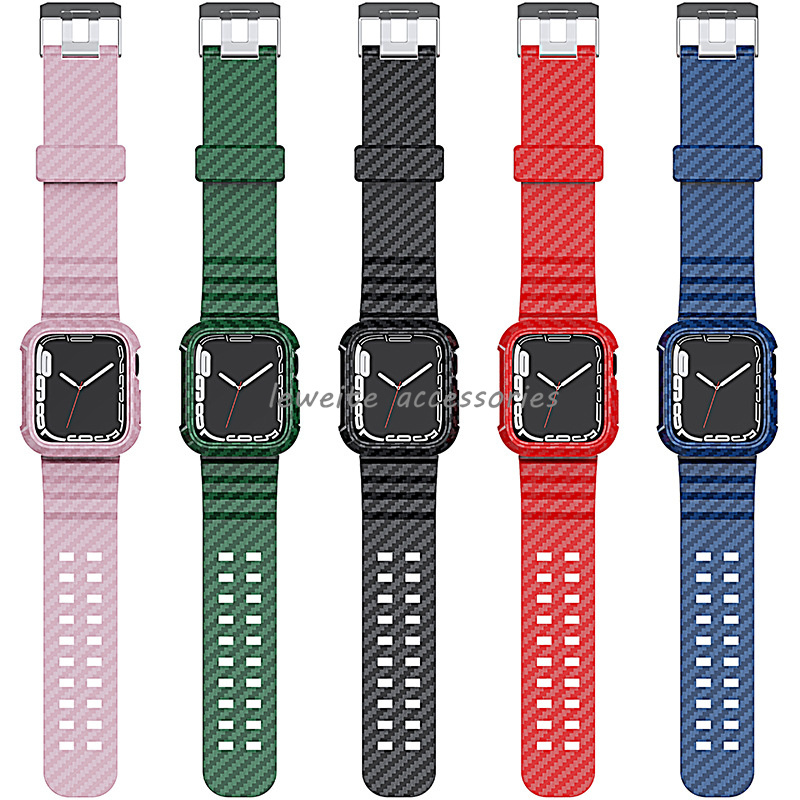 

Carbon Fiber Watch Band Case Wrist Strap for Apple Watch Series 7/6/5/4/3/2/1/SE iWatch Bands 45mm 41mm 40mm 38mm 44mm 42mm