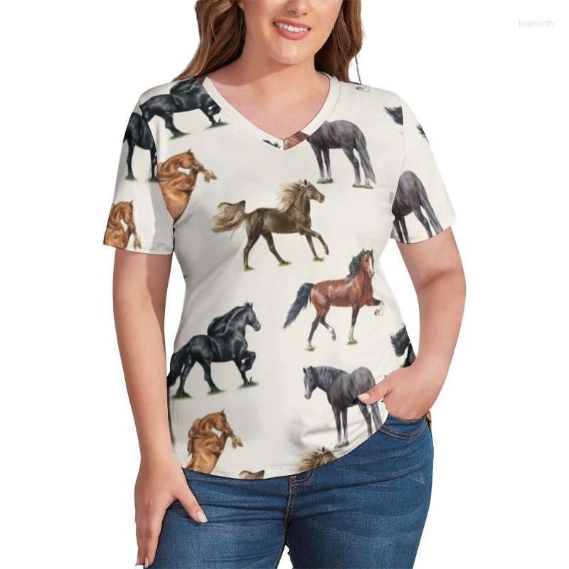 

Women's Plus Size T-Shirt Horse Pack Cool Horses Love Modern T Shirts V Neck Short Sleeve Graphic Tops Women Basic Top Tees SizeWomen's Jasp, Style-5