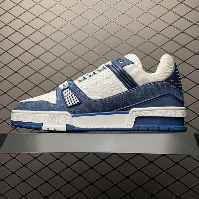 

Italy Blue denim vintage Mens Running Shoes basketball trainers Virgils Designer signature iconic model Women Sneakers two-tone version Flowers calf leather, 32