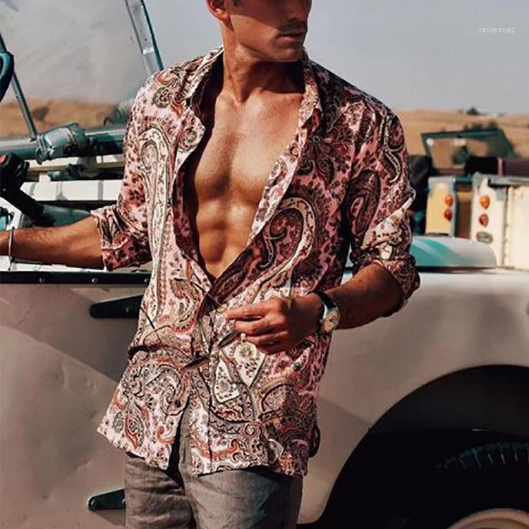 

Men' Shirt Loose Cardigan Casual Long-sleeved Printed Shirts, Multi