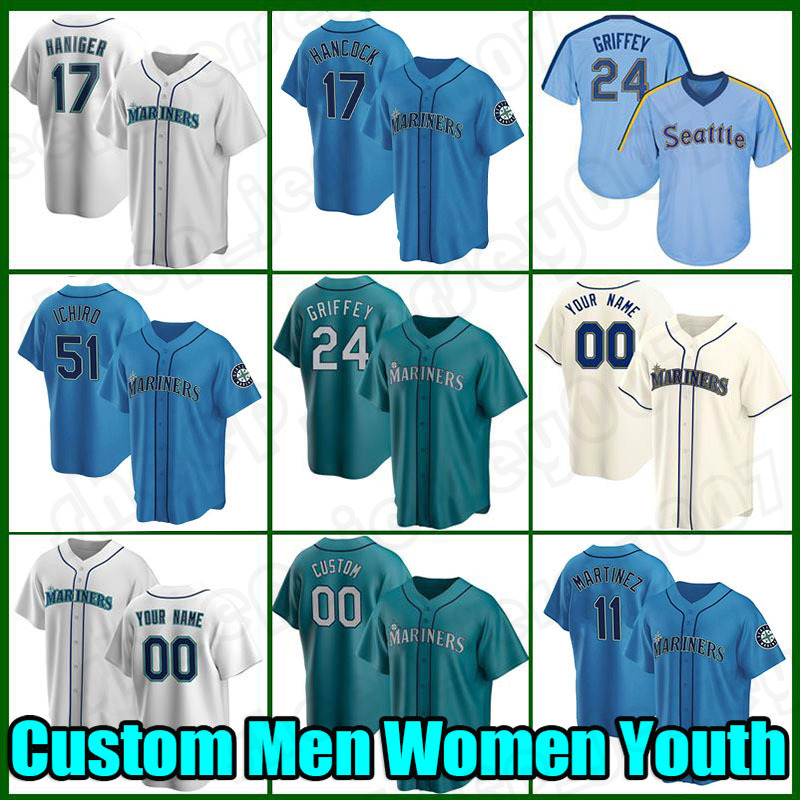 

Baseball Jersey 17 Mitch Haniger Kyle Lewis Custom 24 Ken Griffey Jr 12 Evan White 22 Luis Torrens 51 Suzuki Ichiro 11 Edgar Martinez 44 Julio Rodriguez 28 Jake Fraley, Custom men cool base(shuishou)
