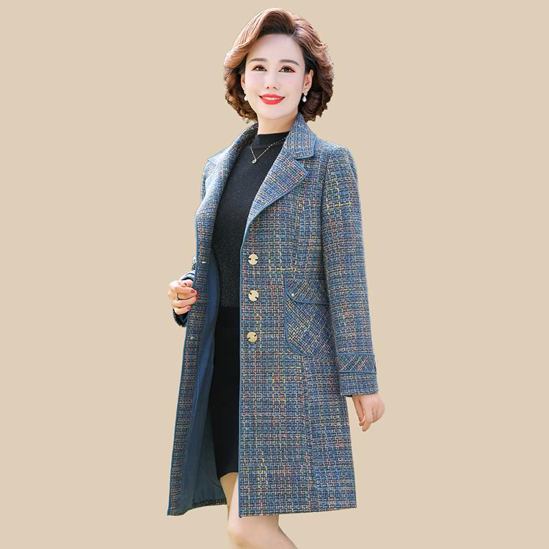 

Women's Wool & Blends Mom's Casual Jacket Spring Autumn Outerwear Women's Fashion Mid-Length Loose Plaid Overcoat Female Plus Size 5, Red