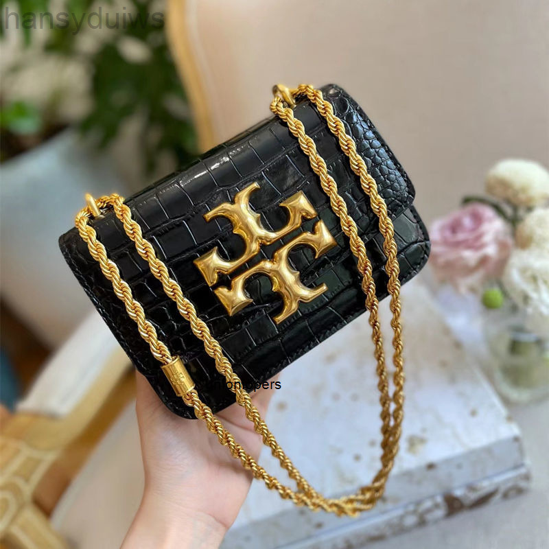 

Designer Handbags Burchs Bags T0rys New Chain Womens Crocodile Grain Cow Leather Small Square Tori F, Black crocodile leather