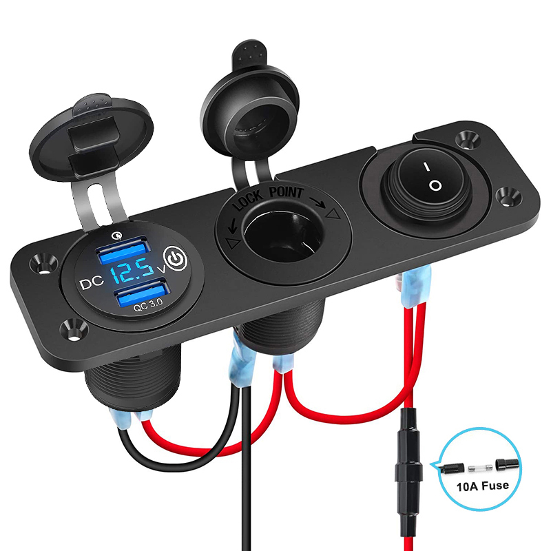 

QC 3.0 12V Dual USB Car Socket LED Voltmeter Cigarette Lighter Socket Splitter Panel ON/Off Rocker Toggle Switch for Truck Car