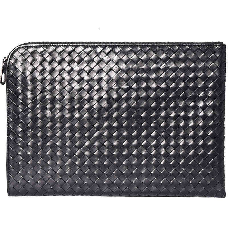

Men Clutches Envelope Baby Calf 100% Cowhide Leather Men's Clutch Bag Luxury Brand Woven Large Capacity Top Quality, Black