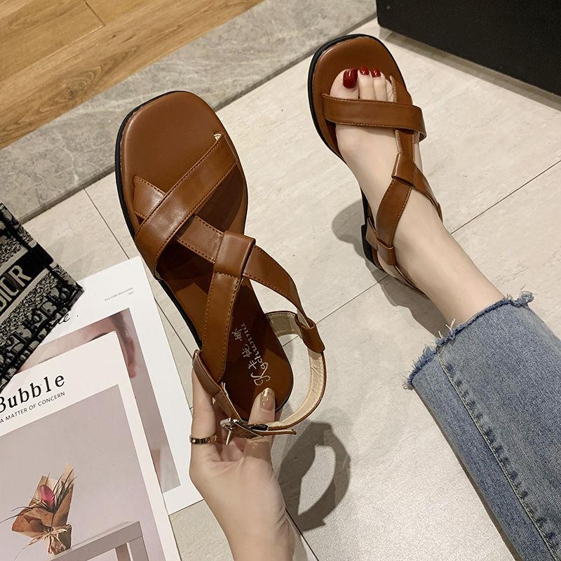 

Dress Shoes Sandals Women Sheepskin Pu Leather Ankle Strap Metal Ring Buckle Lady Summer Platform HandmadeDress, Black