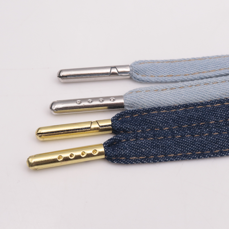 

8MM DENIM Shoelaces With Golden Siliver alloy Tips 120cm Office Business Men Women Boot Shoe Durable Lacets 2021