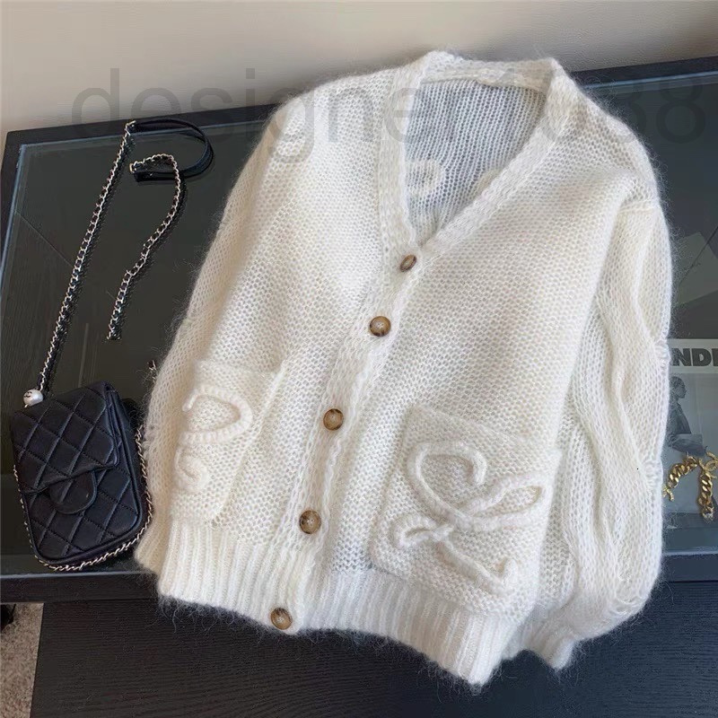 

Women' Sweaters designer French knitted cardigan 2022 spring and autumn thin loose air gentle sweater off shoulder bubble sleeve NLAT, 2# packing bag