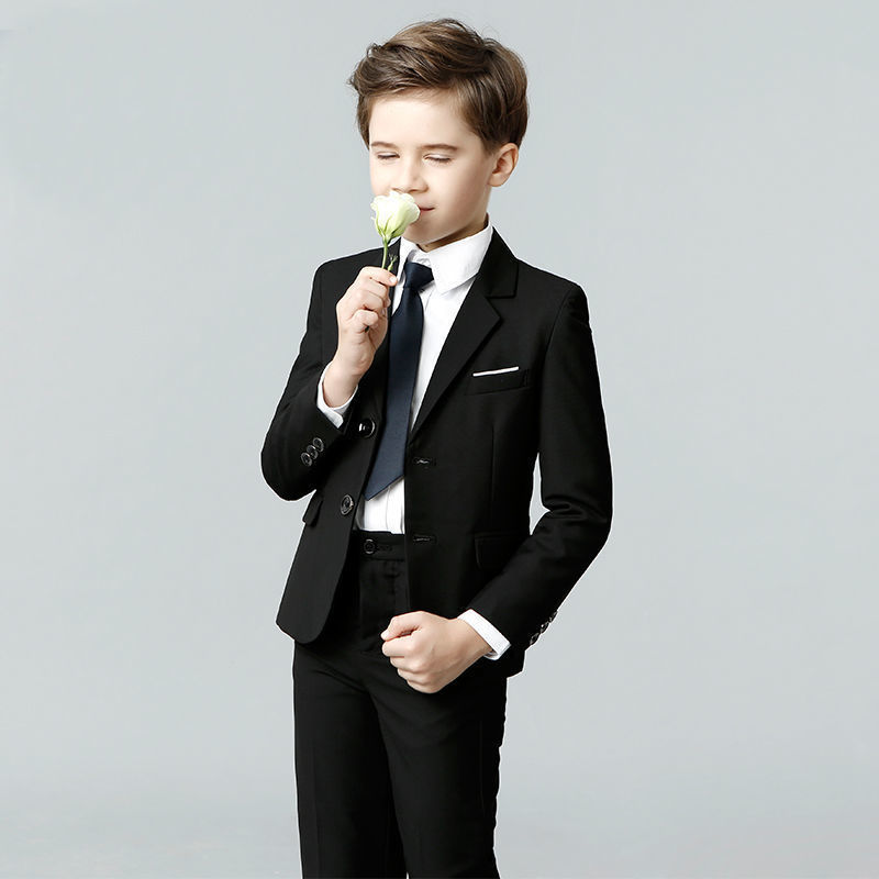 

Prince Kids Birhtday Photograph Suit School Graduation Performance Costume Children Formal Black Suit Flower Boys Wedding Dress, Jacket pants