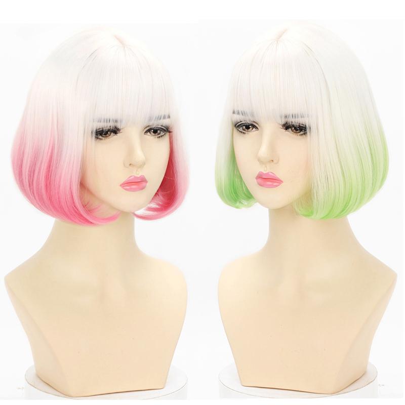 

Other Event & Party Supplies Gradient White Pink Wig Harajuku Cool Hair Green Brown Short Straight Kawaii Lolita Adult Chic Girls Women Cosp