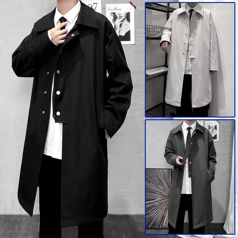 

Men's Trench Coats Autumn Dark Windbreaker Medium Length Loose Coat F55-p85-118 Fran22, Black