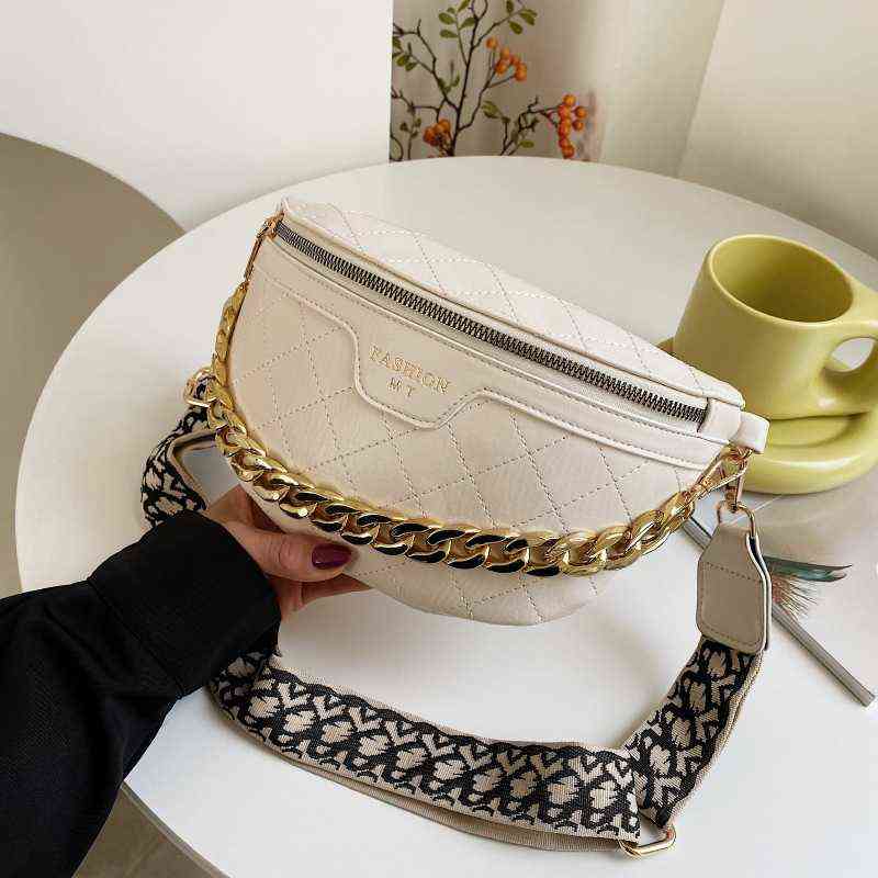 

Diamond Lattice PU Leather Waist Bags For Women Luxury Thick Chain Fanny Packs Female Pack Wide Strap Crossbody Belt Bag 220527, Red