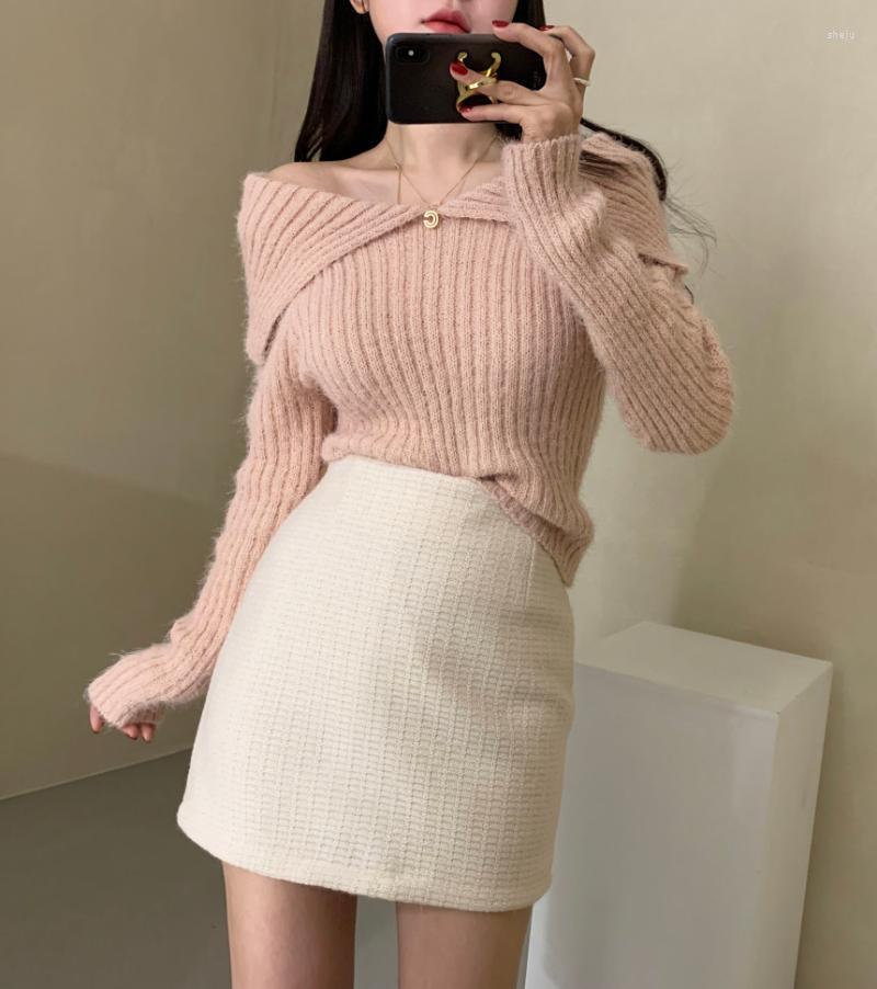 

Women's Sweaters Chic Elegant Large Lapel Long-sleeve Pullover SweaterWomen's, Pink