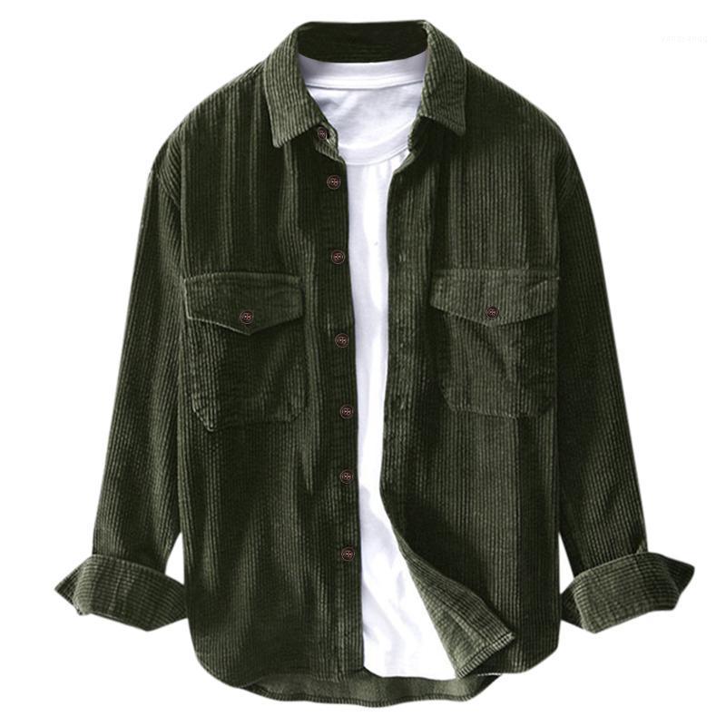 

Men' Casual Shirts Men Corduroy Solid Color Long Sleeve Vintage Lapel Collar Single Breasted Retro, Black