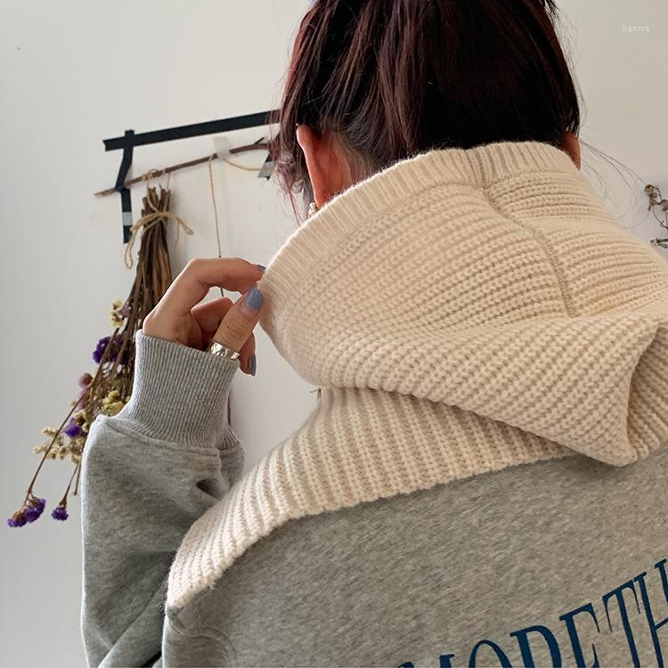 

Beanies Beanie/Skull Caps Fashion Winter Womans Hats Beanie Hat Knitted Hooded Neck Collar Adjustable Elastic Cap Girls Gorros Mujer, Black