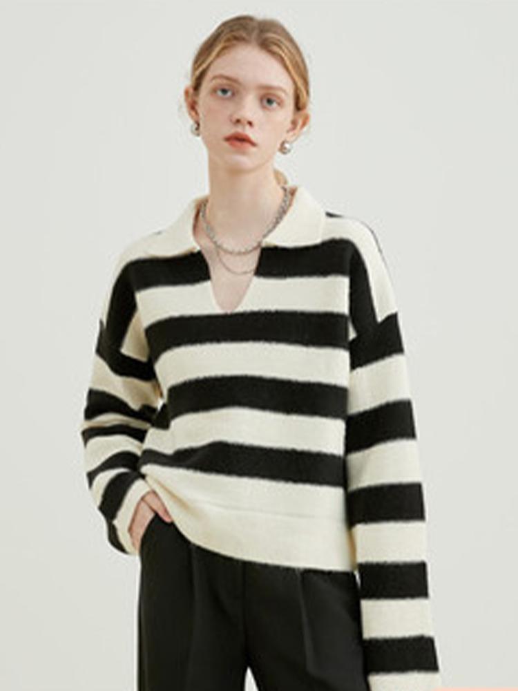 

Women's Sweaters Women Sweater Striped Knit Long Sleeve Korean Preppy Style Streetwear Ladies Fashion Sweet Casual Loose -Neck Knitwear Tops, Picture color