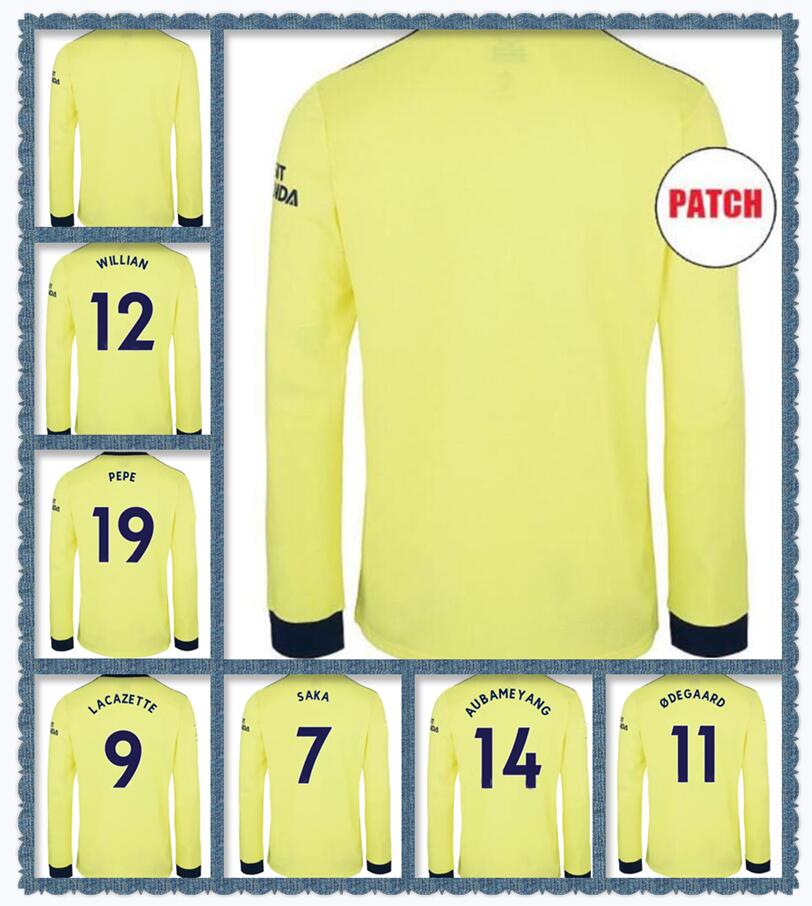 

21 22 Arsen Long sleeve yellow soccer jerseys SAKA LENO THOMAS WILLIAN NICOLAS FourTwoFour collection football shirts 2021 GOALKEEPER Men THOMAS, Home