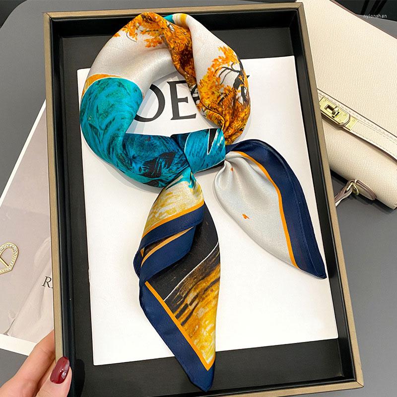 

Scarves 70cm Pure Silk Foulard Scarf Women Square Neckerchief Hair Fashion 2022 Print Headscarf Shawl Female Satin Bandana AccessoriesScarve