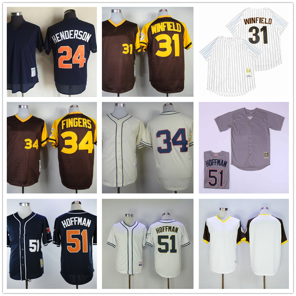 

Movie Mitchell and Ness Baseball Jersey Vintage 31 Dave Winfield Jersey 51 Trevor Hoffman 34 Rollie Fingers 24 Rickey Henderson Stitched Breathable Sport Sale, As picture (with team name)