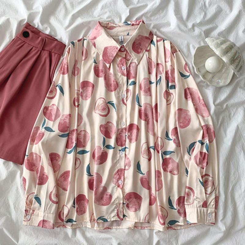 

Women's Blouses & Shirts Printed Shirt 2022 Spring And Summer Sweet Loose Long Sleeve Temperament Peach Top, Pink