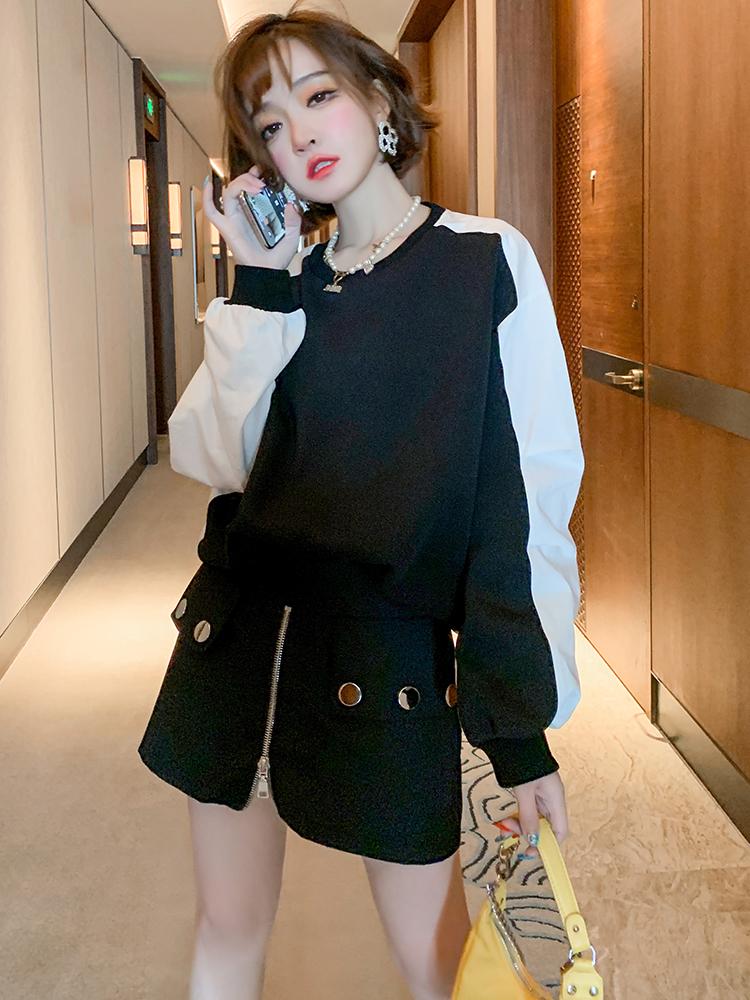 

Women' Tracksuits Fashion Classic Round Neck Casual Contrast Color Stitching Raglan Sleeves Loose All-match Sweater Women' 2022 Early, Black