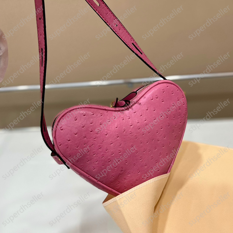 

Heart Style Crossbody Bag Designer Handbag Shoulder Bags Top Quality Ostrich-print Leather Wallet Purse Valentine's Day Gifts 10 Colors, Increase feight