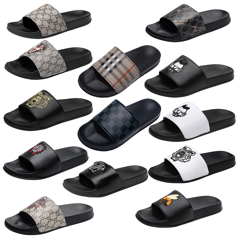 

2022 Luxury Brand men designer Slipper Slides avatar cartoon Grid pattern Shoes Slide Summer Fashion Wide Flat Sandals Slipper Flip Flop Size 39-46, 629 white