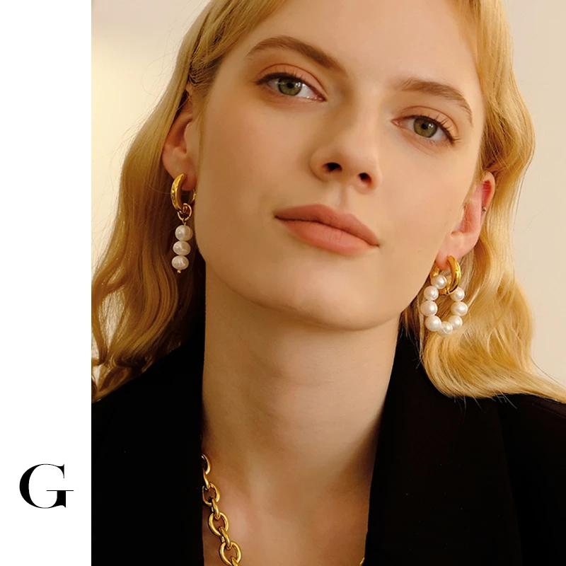 

Hoop & Huggie French Natural Freshwater Pearl Asymmetric Earrings Female Double Circle Tassel Thick Earring Unusual Statement GiftHoop