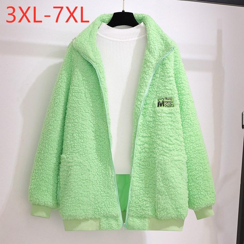 

Women's Plus Size Outerwear & Coats 2022 Ladies Autumn Winter Women Clothing Jacket Long Sleeve Loose Green Fleece Zipper Coat 3XL 4XL 5XL 6