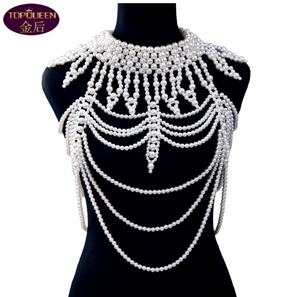 

Wedding Jewelry Luxury Multilayer Pearls Shoulder Chain Baroque Pure Handmade Pendant Diamond Bridal Rhinestone Neck Chain Accessories Bridal Necklace VG39