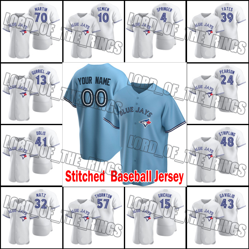 

Blue Jays Baseball Jersey Vladimir Guerrero Jr. George Springer Bo Bichette Yusei Kikuchi Cavan Biggio Randal Grichuk Carter Hyun-Jin Ryu Matt Chapman Toronto Alomar, Woman custom jersey (ln)