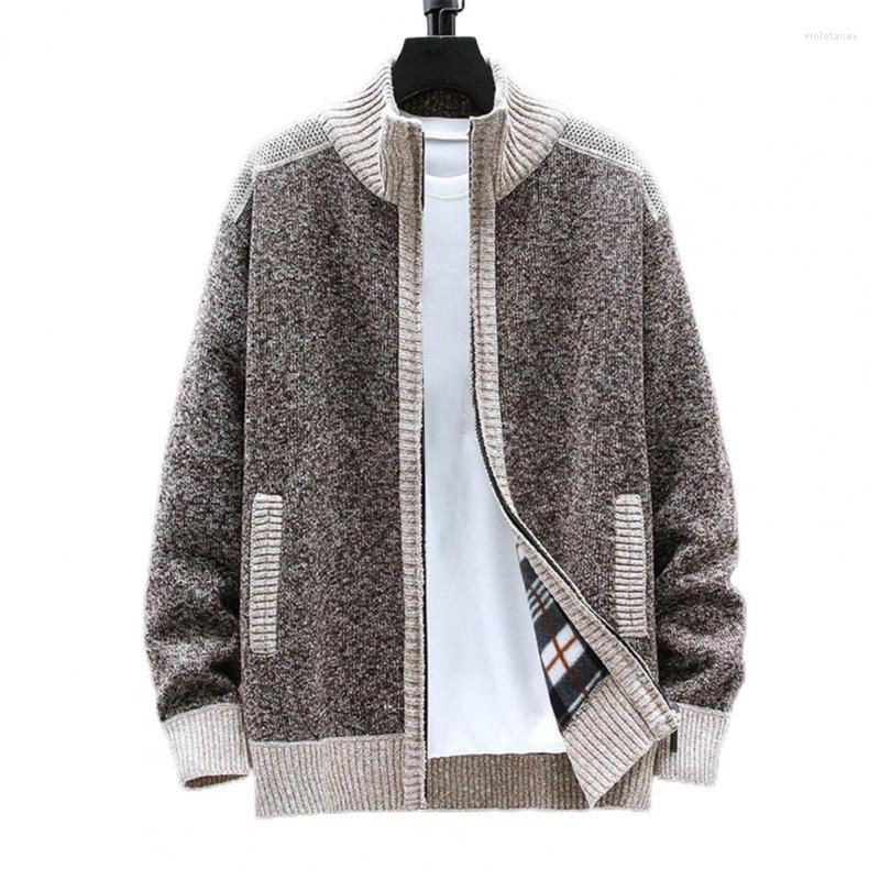 

Men's Trench Coats Men Patchwork Sweater Warm Coat Stand Collar Contrast Colors Casual Long Sleeve Cardigan Winter Jacket For 2022 Viol22, Blue grey