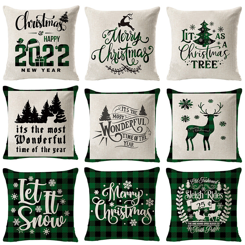 Decorative Pillow green linen pillows sleeve Christmas home living room sofa decoration cushion seat pillow slides-image-784169143