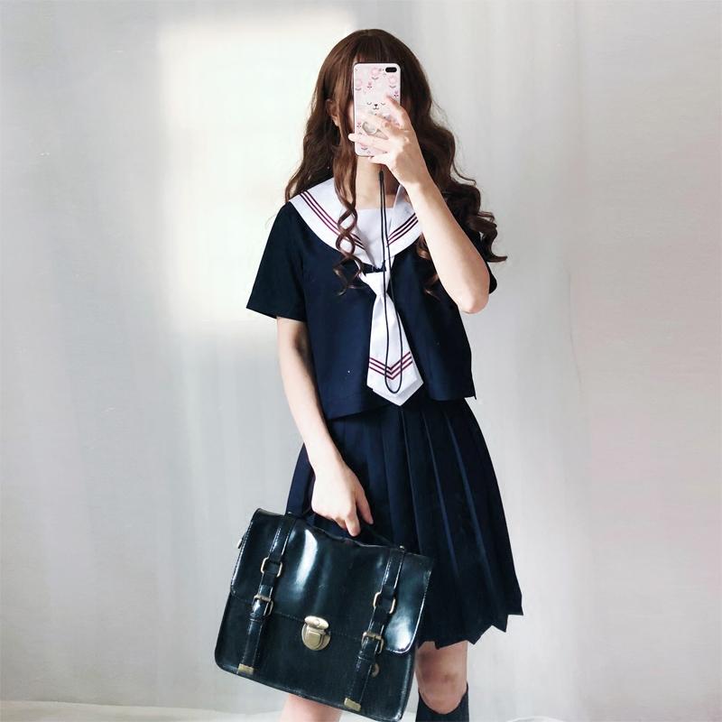

Clothing Sets Japanese Harajuku Miss Orthodox Korean Long Short Sleeve Sailor Suit Skirt Class School Uniform Suits Set For WomenClothing, Short sleeves sets