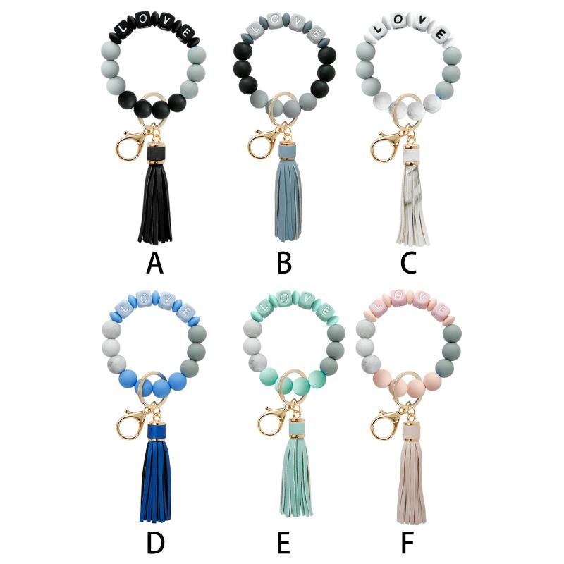 

Keychains Women Wristlet Keychain Bracelet PU Leather Big Circle Keyring With Tassel