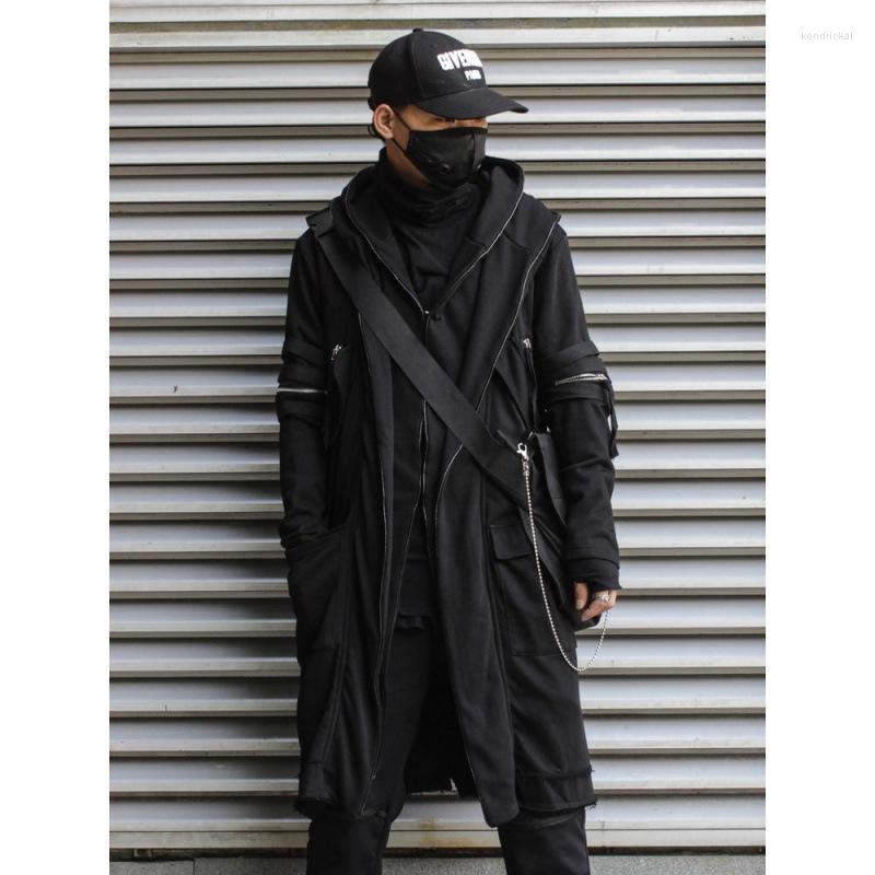 

Men' Trench Coats Wizard Cape Cloak Fake Two Jacket Men Gothic Punk Streetwear Coat Tactical Function Hoody Windbreaker Techwear Unisex Ken, Black