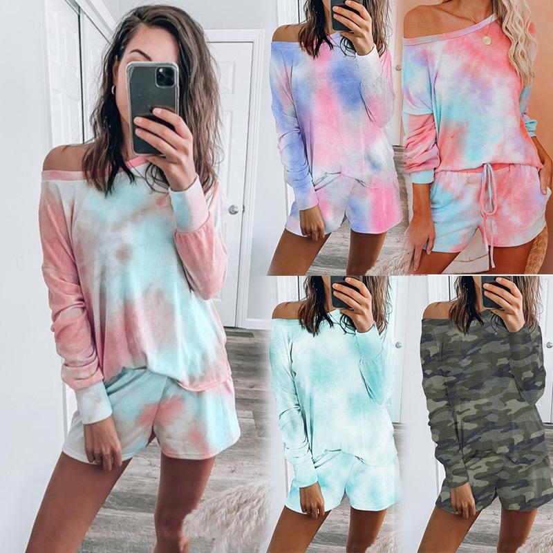 

Women' Tracksuits Two Piece Set Women 2022 Spot Fashion Printed Long Sleeve Tops & Short Casual Loose Homewear Suit Spring