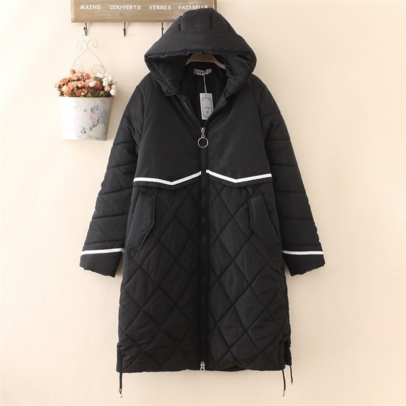 

Woman Winter Coats Oversize Hooded White Bar Thick Warm Long Parka Jacket Women Coats And Jackets Women 201127, Black