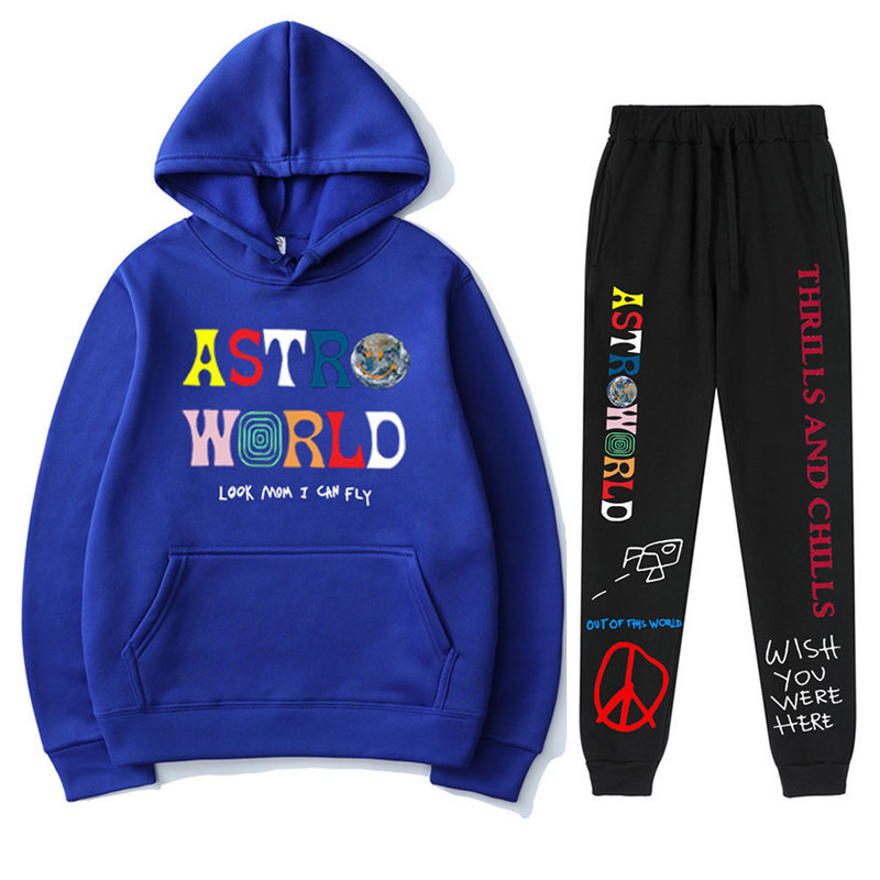 

Autumn Winter Hoodies Sets Men Letters Astroworld Hooded Sweatshirt and Sweatpants Hip hop Sports Fashion Male SET 201204, Red-navy blue