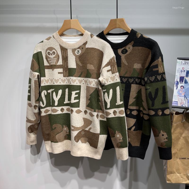 

Men's Sweaters 2022 Winter European And American Abstract Pattern Round Neck Pullover Sweater Begu22, Black