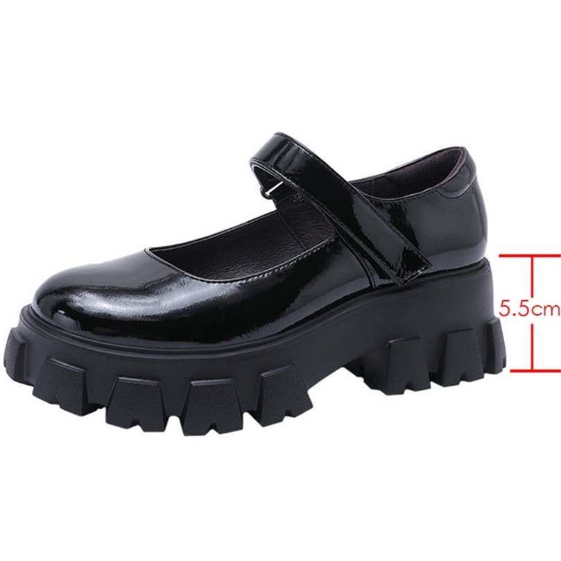 

Sepatu Punk Wedges Platform Merah Anggur untuk Wanita Hak Tinggi Mary Jane Kulit Paten Chunky Gotik Kasual Fashion Baru 220614, Wine red