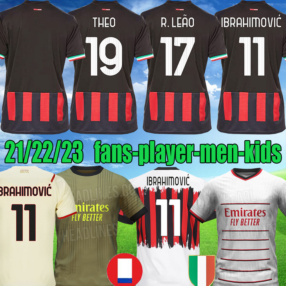 

AC 21 22 23 GIROUD soccer jersey IBRAHIMOVIC KESSIE football shirt 2021 2022 2023 home away TONALI REBIC THEO BRAHIM R.LEAO LAZETIC Fourth 4th Ac Milans, 22 23 home sea