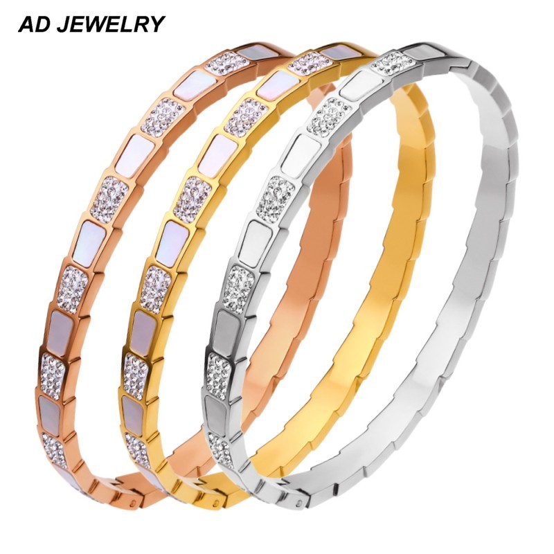 18K Gold Snake Shape Full Diamond Insert Stainless Steel Bangle Bracelet for Women Gift Luxury Jewelry-image-758115644