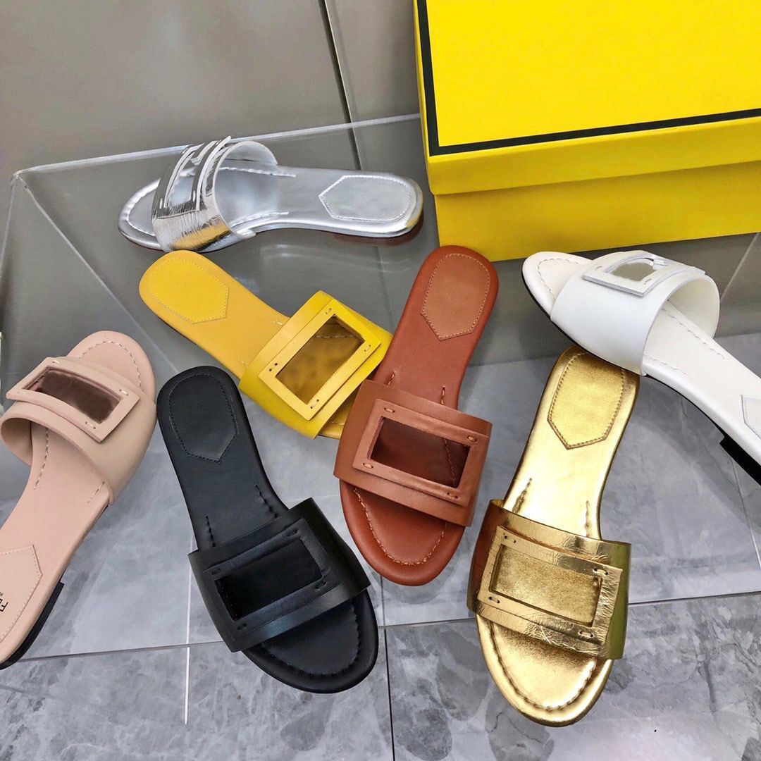 

2021 luxury sandals women slipper men slides leather sandal womens Hook & Loop casual shoes 35-41 with black box and dust bag 665