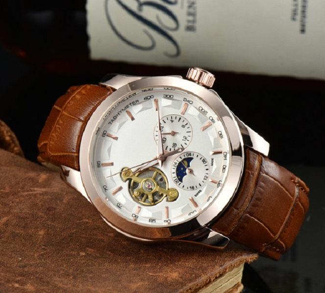 

2022 high quality luxury mens watches Five-needle working series Large flywheel Automatic mechanical watch Fashion Top Brand Wristwatches Leather belt