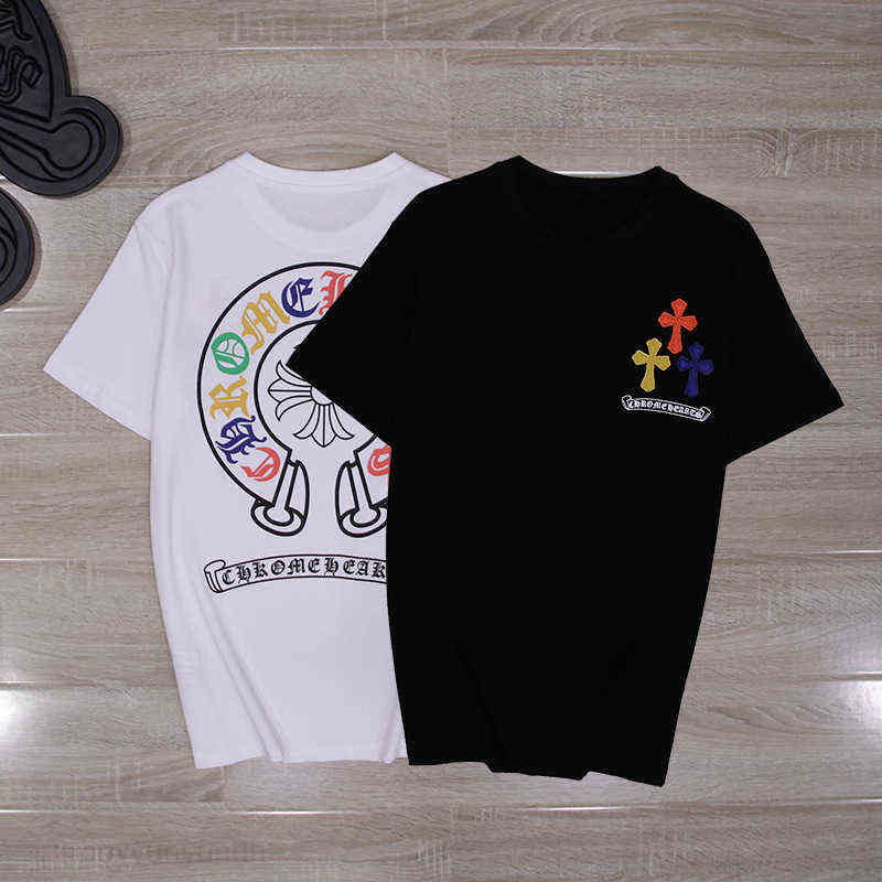 

New Ch Chrome t Shirt Brand Classic Heavy Industry Color Sheepskin High Street Cross Sanskrit Short Sleeve T-shirt Hearts Original Yvhm, White